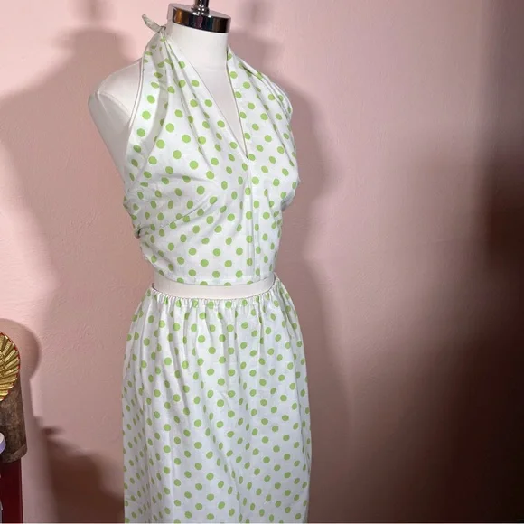 Vintage 60 70 Mod MCM Polka Dot Coquette Girl Cropped Top Maxi Skirt Set Dress - Picture 10 of 17